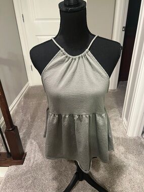 SO Sage Green Halter Waffle Peplum Camisole